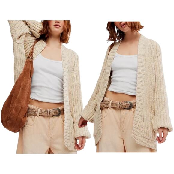 New $128 FREE PEOPLE Blossom Cardi Ivory Cardigan Sweater Lagenlook Slouchy Cozy - Picture 15 of 15